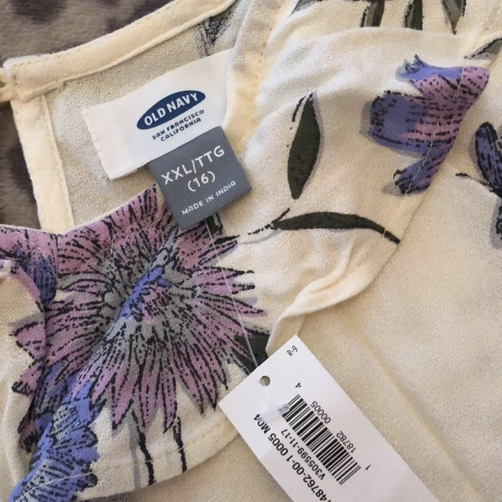 Old Navy Cream Floral High Low Hemline Dress Ruffle Pockets Size XXL 16